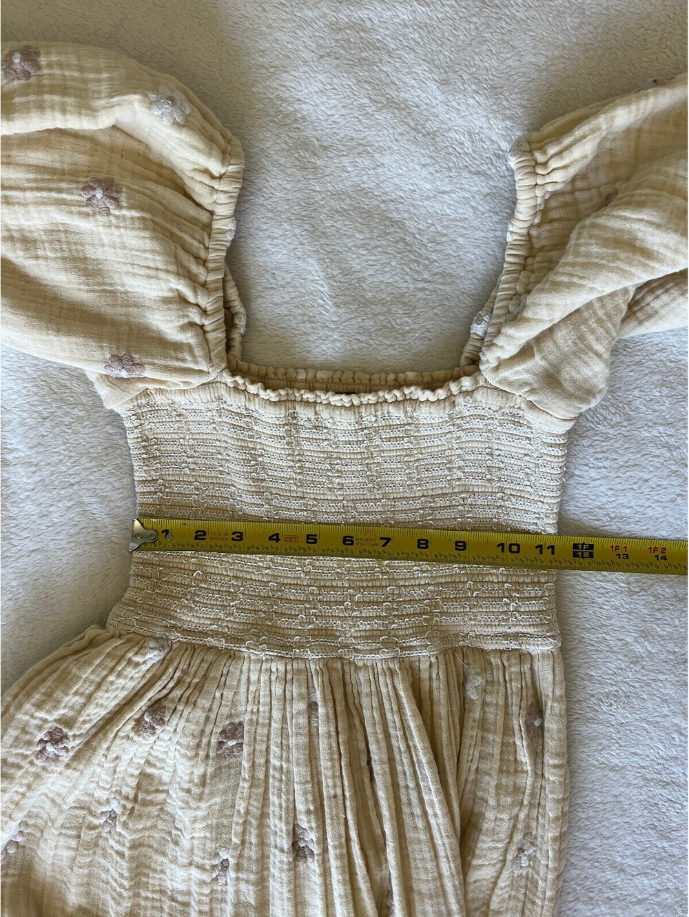 Free People - Smocked Yellow Bodice Floral Maxi Dress with Puff Sleeves, Size XS - Picture 8 of 9